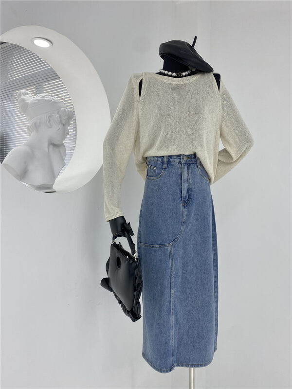 CXDHH【SOUL】Korean version straight all-match denim skirt YS1-XC17-BX16094211Q# ZXX