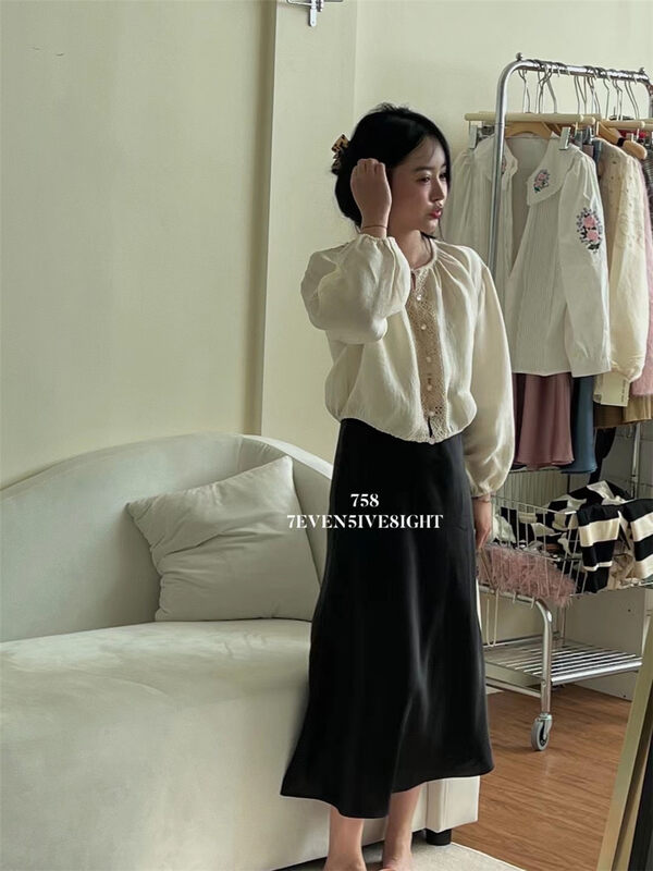 New in early autumn!【7EVEN5IVE8IGHT】High waist solid color all-match skirt 2070# HJY