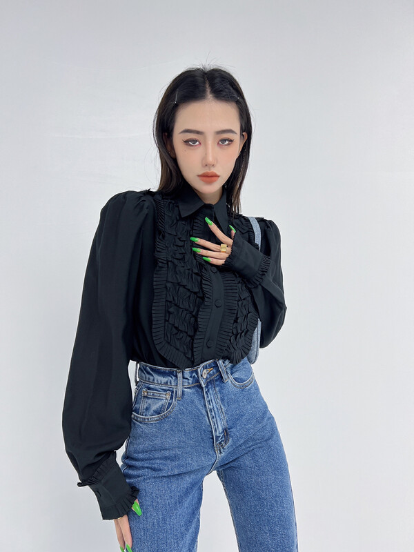 New in autumn! [D.TWO D2] Design lace solid color shirt 2315316# ZXL