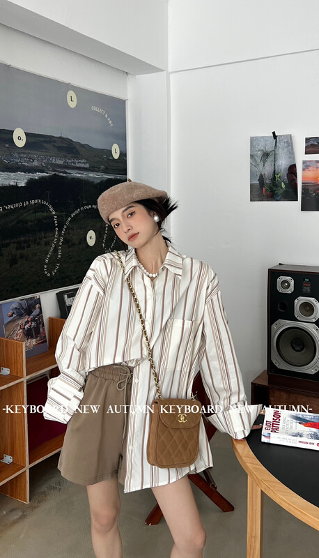 【KEYBOARD】Classic Versatile Loose Striped Shirt 9850# CQW