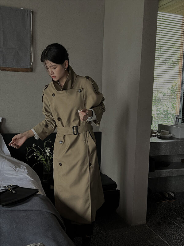 New in autumn! [SOUL] Korean style comfortable double-breasted trench coat (with belt) 2605# CLS
