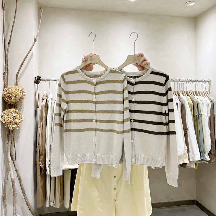 New in early autumn! [I LOOK] Striped single-breasted fashion knitted cardigan 91035# ZJY