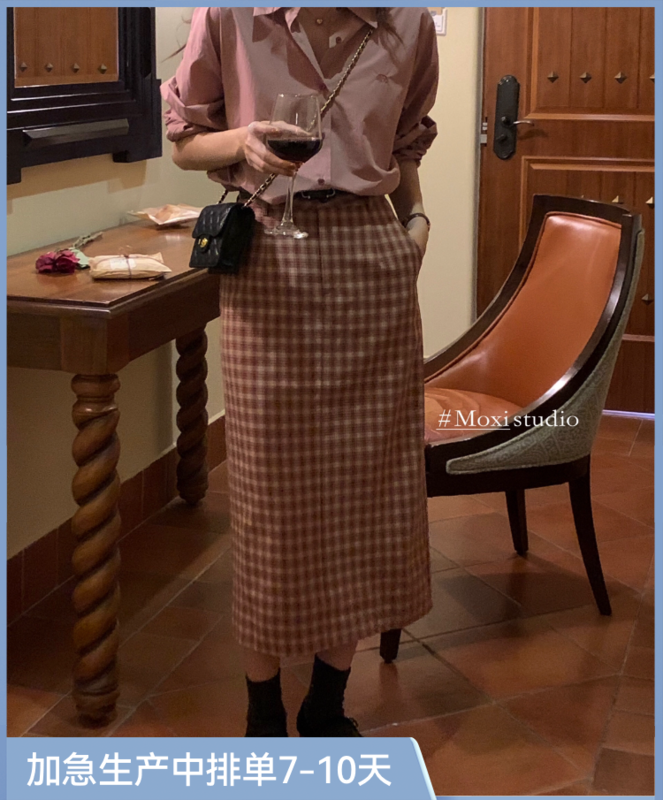 New in early autumn! [MOXI] Korean version of high waist plaid skirt (with belt) 75713# CQW