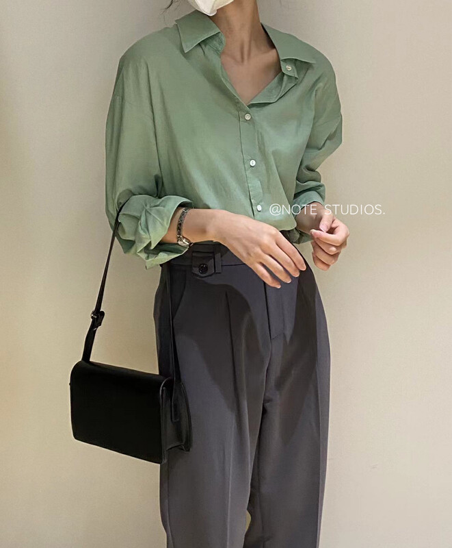 New in early autumn! [NOTE] Korean version of the simple solid color all-match shirt 22703# HBX
