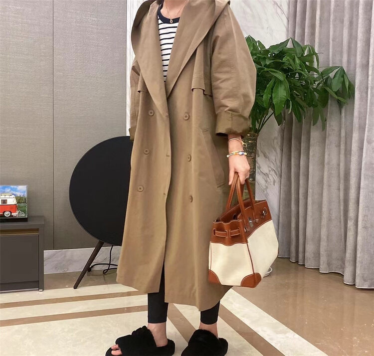 New in autumn! [SELF] long-sleeved double-breasted solid color coat 7701# LSL