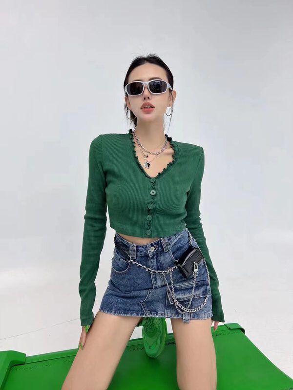 [D.TWO D2] Lace Design Breasted Solid Color Small Shirt 2321065# ZXL