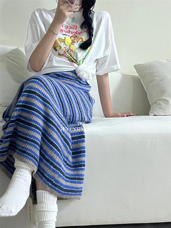 Early autumn new style!【7EVEN5IVE8IGHT】Korean style sling knitted dress 2085# HJY