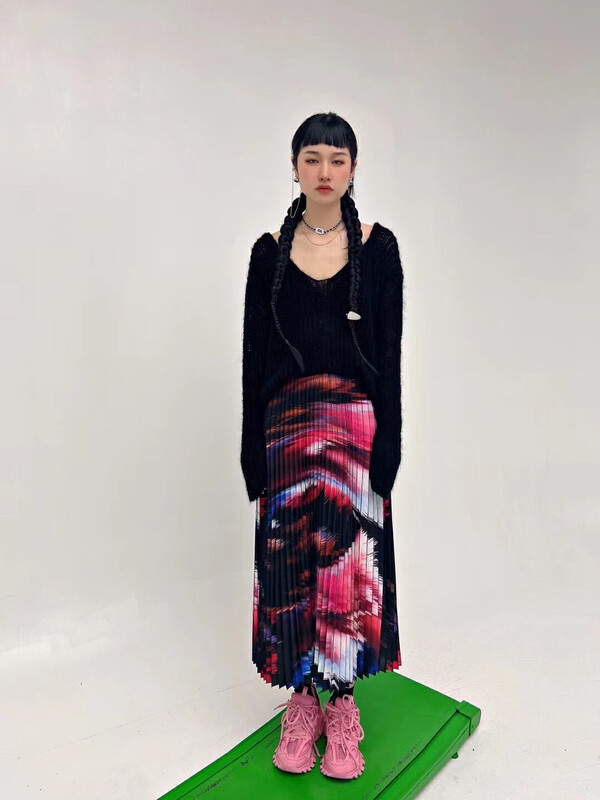 【D.TWO D2】Tie-dye high-quality printed pleated skirt 2329231# ZXL