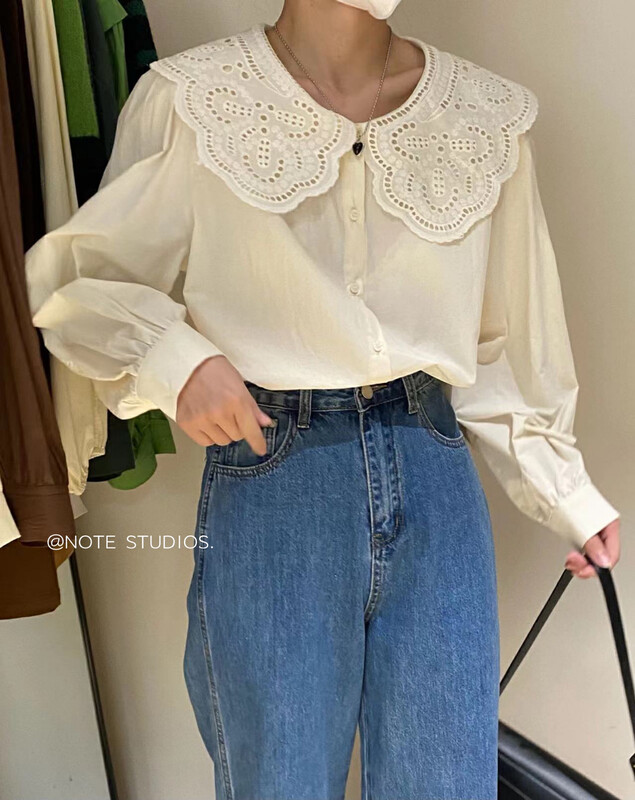 New in early autumn!【NOTE】Korean lace ruffle collar shirt 22720# HBX