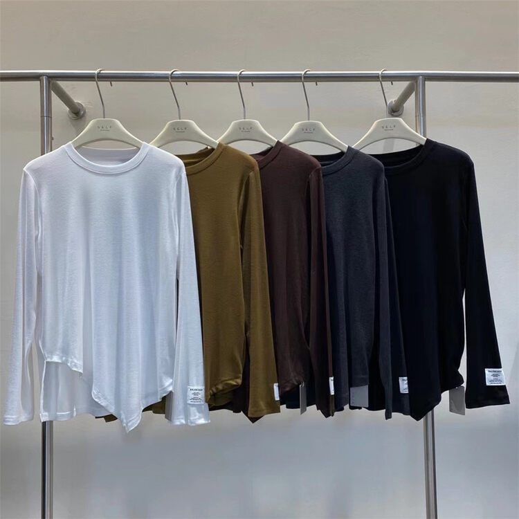 New in autumn! [SELF] round neck all-match loose label long-sleeved T-shirt 7672# LSL