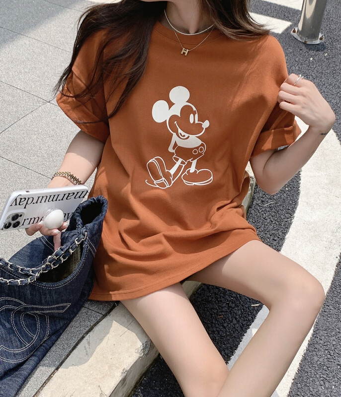 【KEYBOARD】Casual Cartoon Mickey Flocking Short Sleeve T-Shirt 6628K