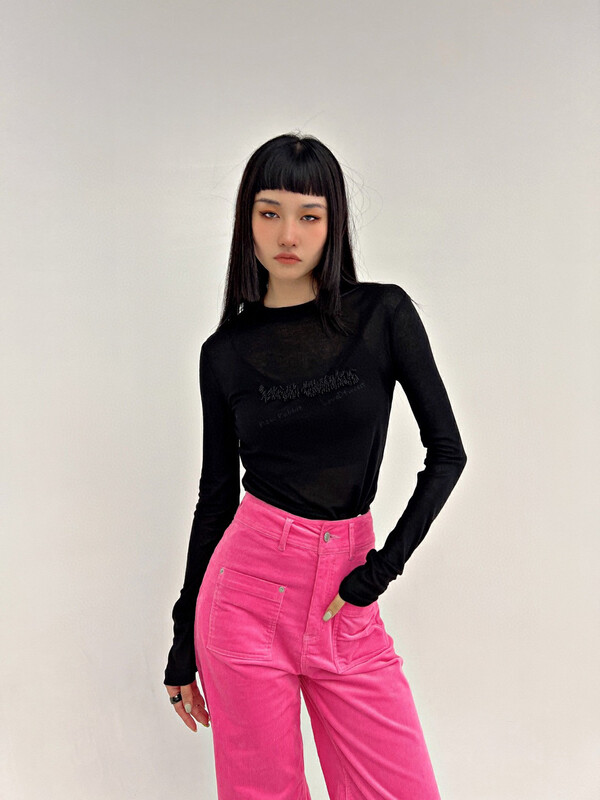 New in early autumn! [D.TWO D2] tassel printed round neck long-sleeved T-shirt 2321168# ZXL
