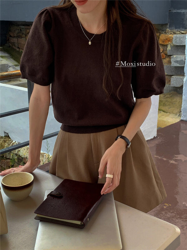 New in early autumn! [MOXI] Simple and versatile short-sleeved sweater (without belt) 75723# XJ