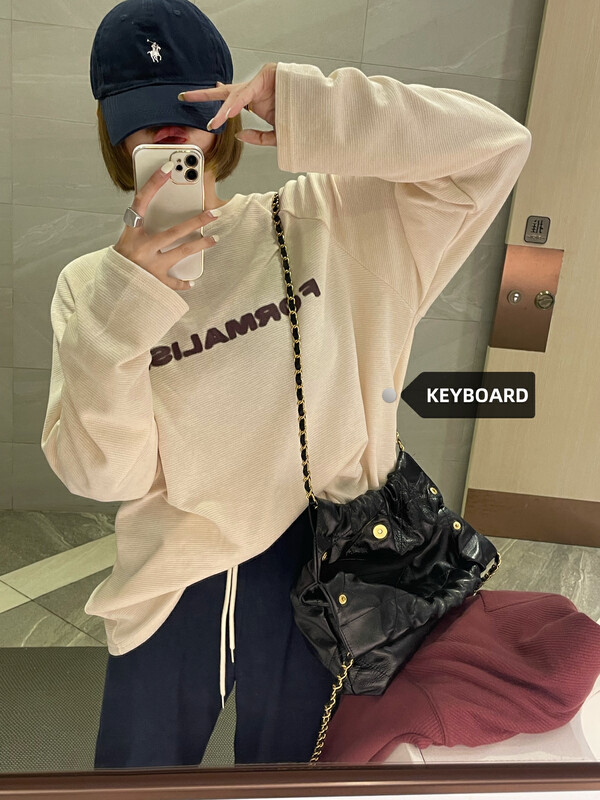 【KEYBOARD】Korean version all-match smudged letter print long-sleeved T-shirt 2239