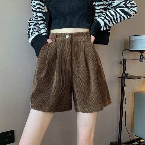 Official map corduroy shorts women's spring and autumn new Korean version high waist slim casual fashion bottoming boots pants