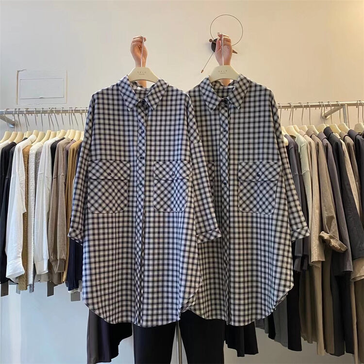New in autumn! [SELF] Lazy style patterned mid-length loose shirt 7630# LSL