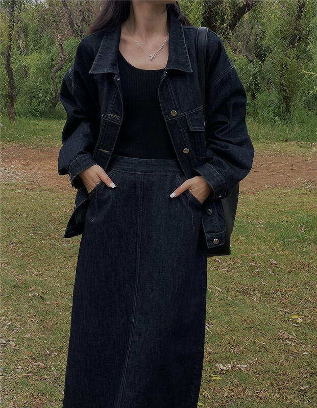 New in autumn! [SOUL] Korean breasted trendy and fashionable denim jacket 2757# CLS