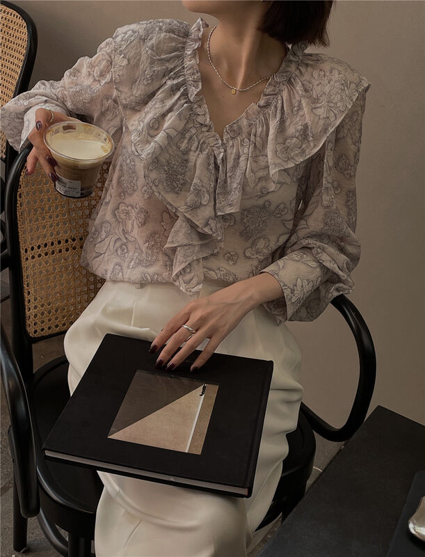 New in autumn! [SOUL] Light and familiar temperament lotus leaf collar long-sleeved shirt 2608# CLS