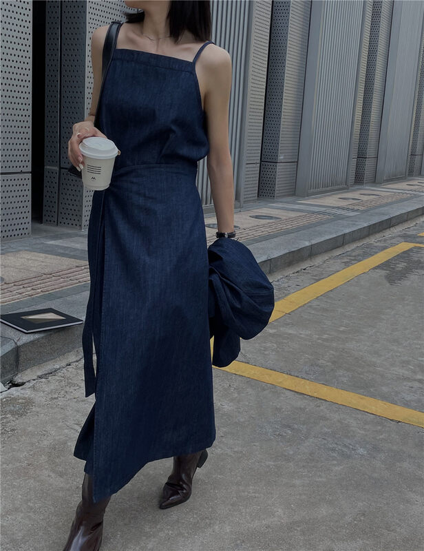 New in Autumn! [SOUL] Irregular waist-strap denim dress 2772# CLS