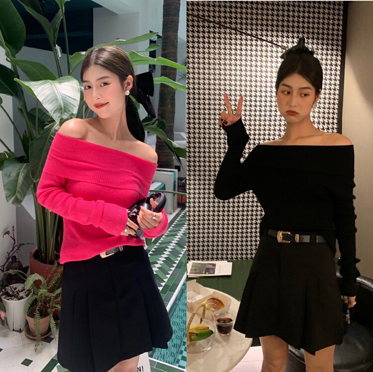 New in early autumn! [D.TWO D2] One-shoulder tube top long-sleeved warm sweater 2319018# ZXL