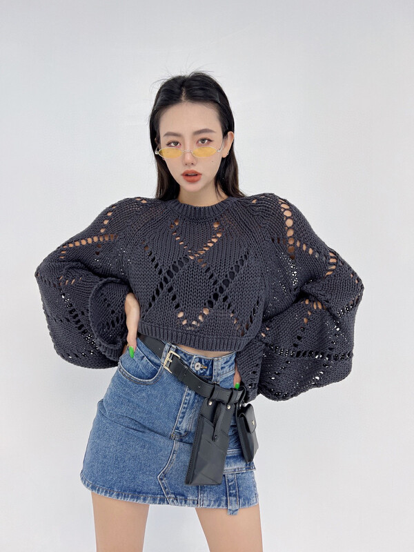 New in early autumn! [D.TWO D2] Hollow-out design woolen knitted sweater 2319173# ZXL