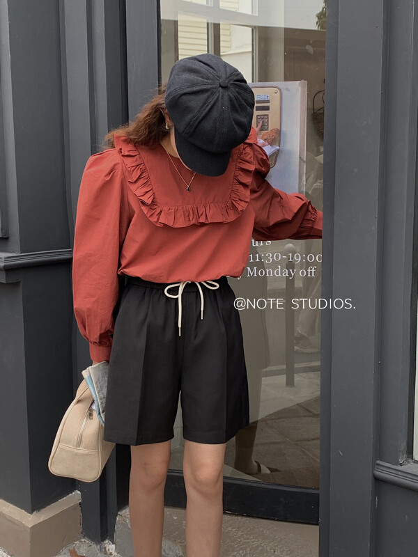 New in autumn! [NOTE] Korean version of chic fungus edge retro shirt 22682# HBX