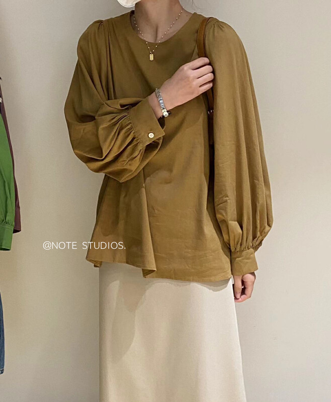 New in autumn! [NOTE] Temperament simple high-end solid color lantern sleeve shirt 22715# HBX