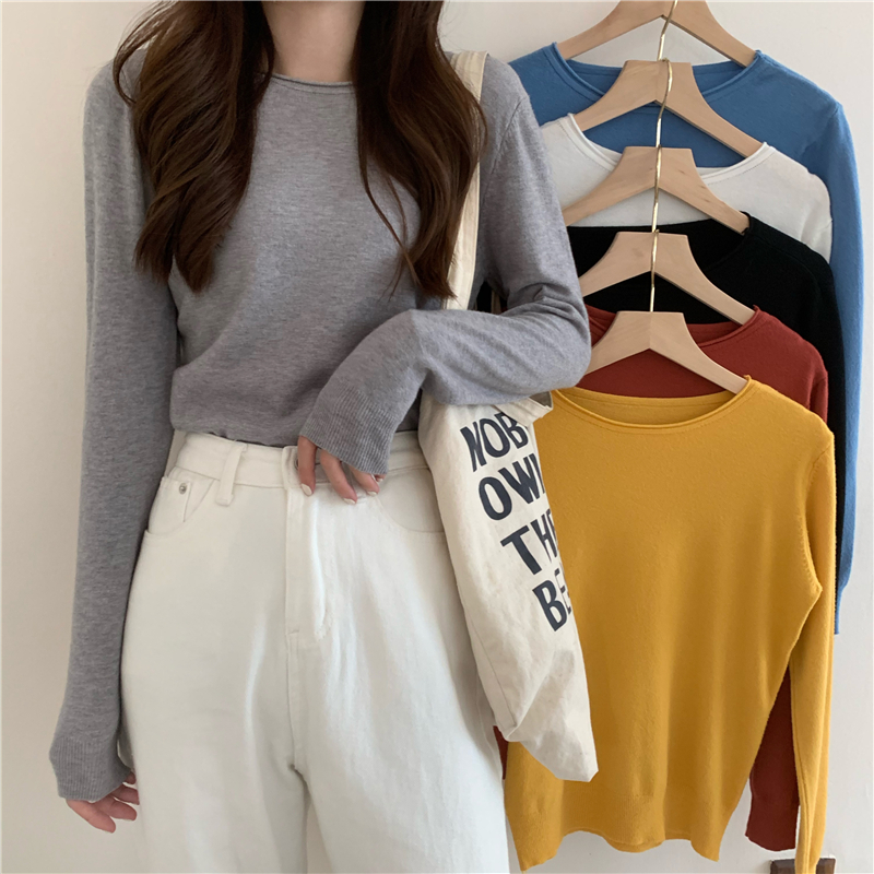 Real shot knitted sweater women's 2020 autumn wear thin sweater, round neck, bottoming shirt, loose western style top, trendy