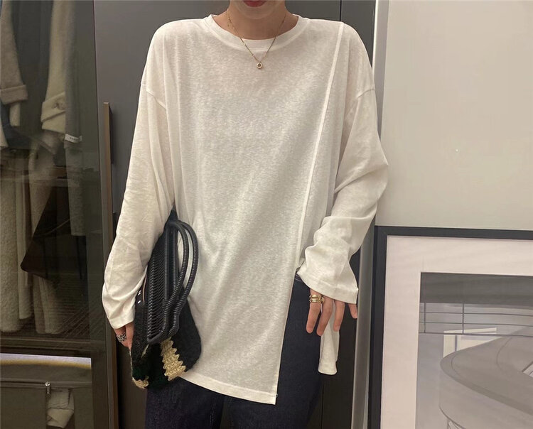New in early autumn! [SELF] Front slit comfortable pullover long-sleeved T-shirt 5568# LSL
