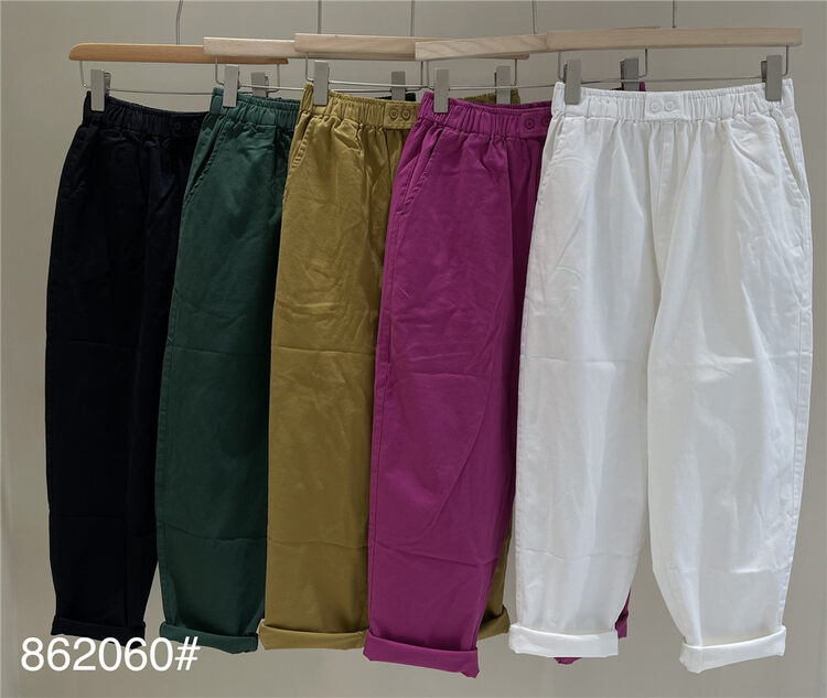 New in autumn! [fabric] elastic waist simple and comfortable casual pants 862060# L