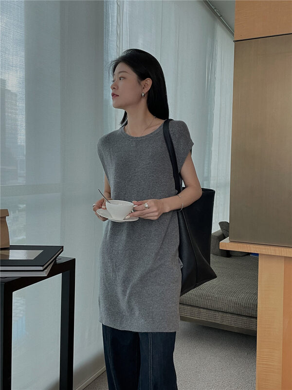 New in autumn! [SOUL] Solid color drape comfortable skin-friendly long vest/sling 2700# CLS
