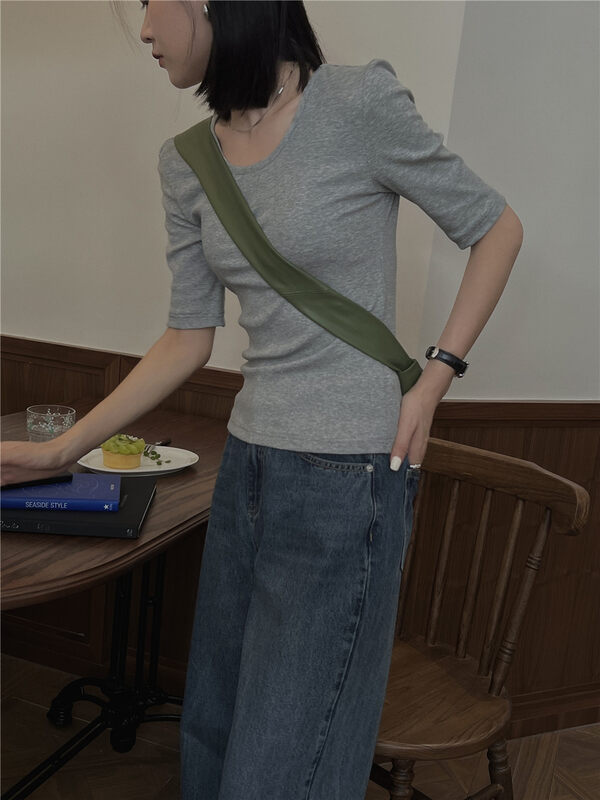 New in autumn! [SOUL] Five-point sleeve all-match slim textured shirt 2712# CLS