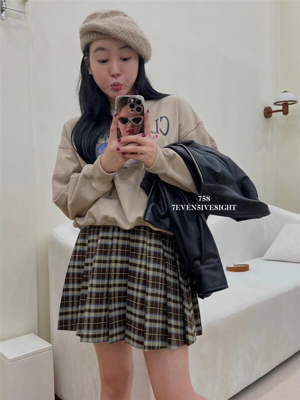 New in autumn!【7EVEN5IVE8IGHT】Korean version of sweet plaid skirt 2115# HJY