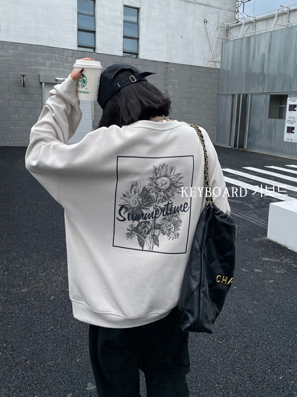 [KEYBOARD] Front and rear letters foam printed casual sweater 2211