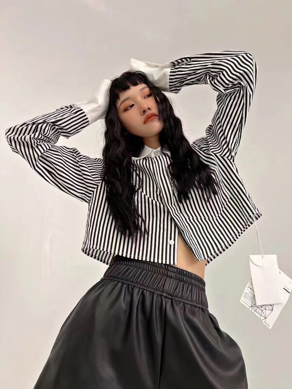New in early autumn!【D.TWO D2】Spice Girl Striped Short Shirt 2315072# ZXL