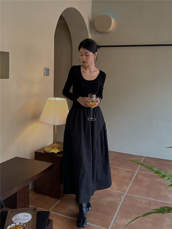 New in autumn!【SOUL】Simple and slim round neck dress 2755# CLS
