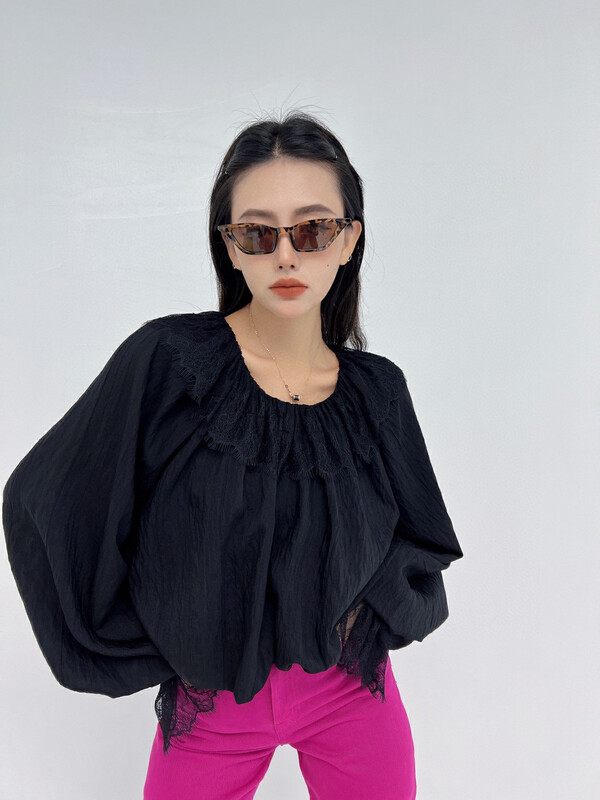 New in early autumn!【D.TWO D2】Mesh lace round neck shirt 2321039# ZXL