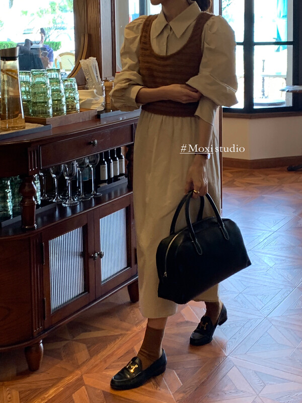 New in early autumn! [MOXI] Korean style puff sleeves strappy dress 58762# CQW