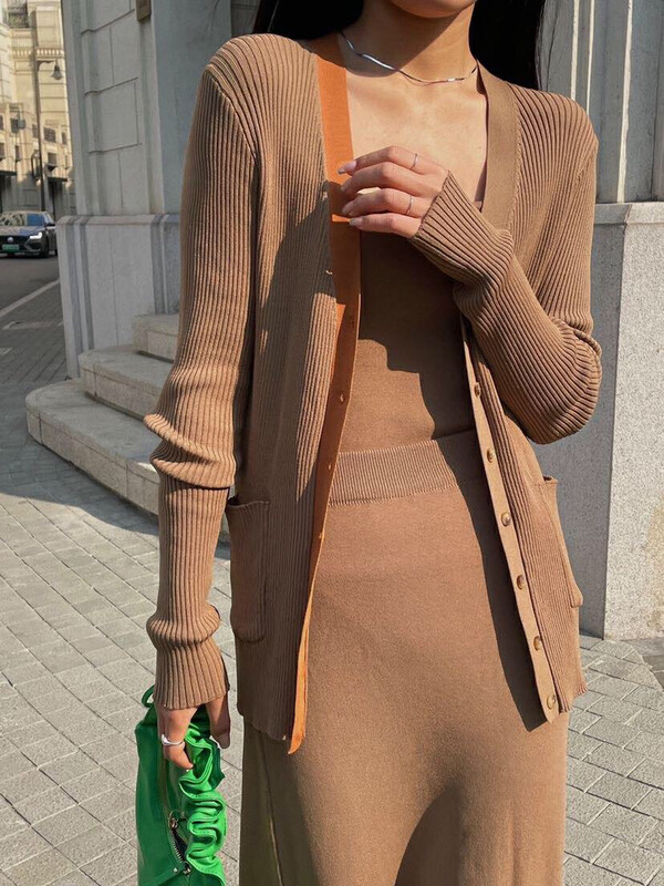 【SOUL】V-neck stitching single-breasted knitted cardigan BT16038211XM# CLS