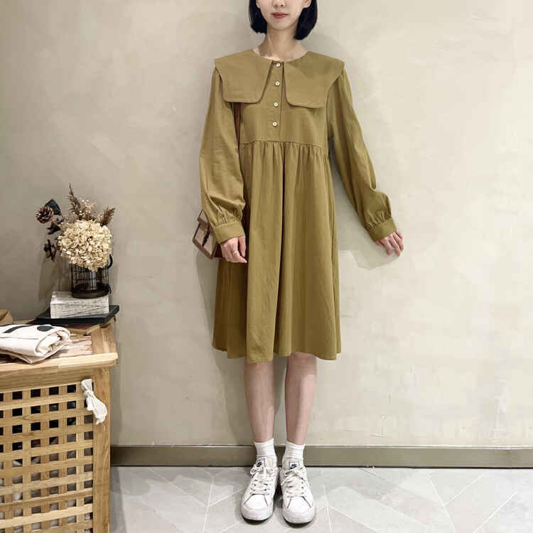 New in early autumn!【I LOOK】Japanese large lapel loose puff sleeve dress 12086# ZJY