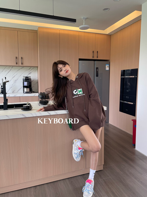 【KEYBOARD】Personalized Front and Back Letter Print Loose Hoodie 6612K