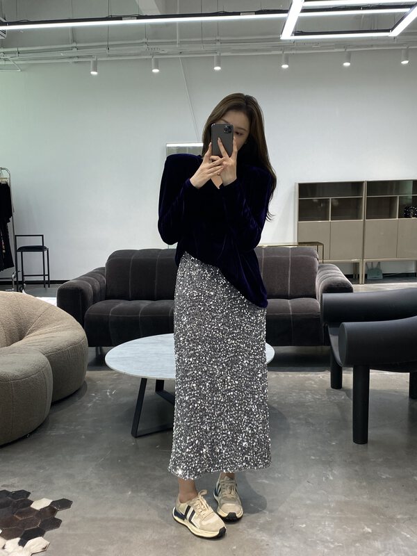 New in early autumn! [Modern 197] Temperament High Waist Sequin Skirt 61122# LSL