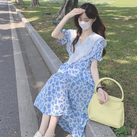 2022 Niche Summer Korean Gentle First Love Chic Small Tide Puff Sleeve Long Skirt