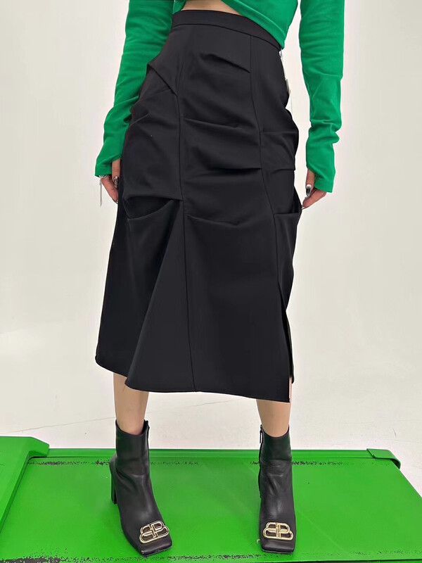New in early autumn!【D.TWO D2】Wrinkle irregular midi skirt 2329177# ZXL
