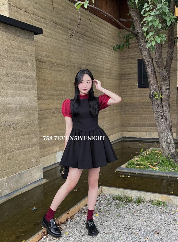Early autumn new style!【7EVEN5IVE8IGHT】Sweet high-waisted suit vest liner mesh dress (sell skirt only) 2069# HJY