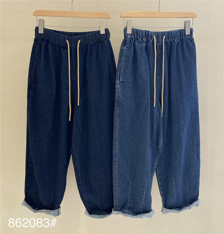 New in autumn! [Fabric] Drawstring comfortable jeans 862083# L
