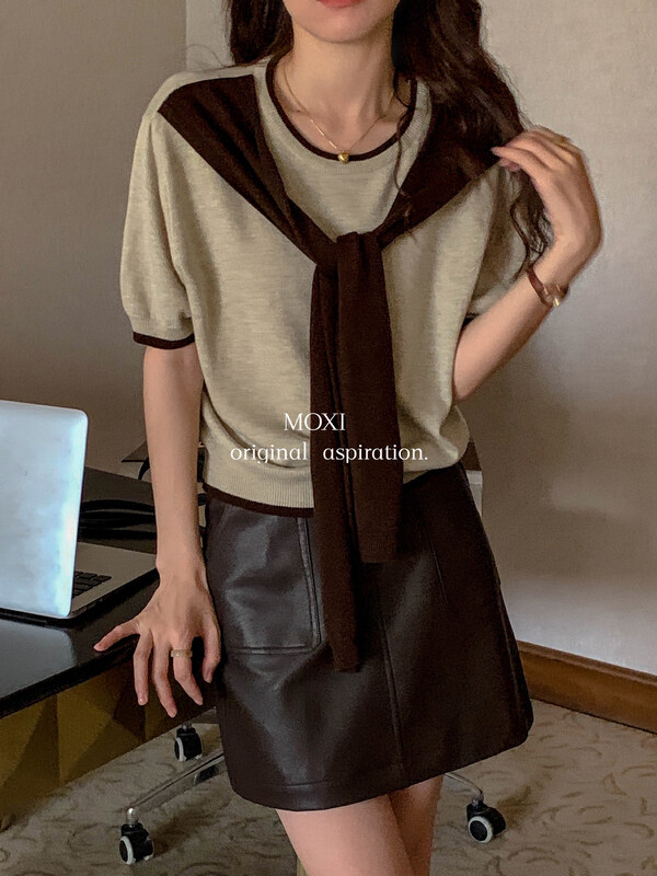 New in autumn! [MOXI] Korean version of simple fake two-piece knitted sweater (6% mercerized wool) 58682# CQW