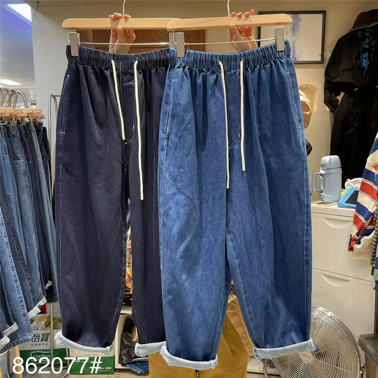 New in autumn! [fabric] drawstring comfortable all-match casual jeans 862077# L