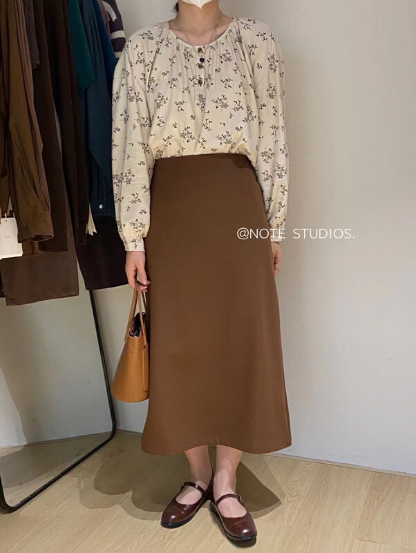 New in autumn! [NOTE] Versatile high waist thin solid color simple skirt 22750# HBX
