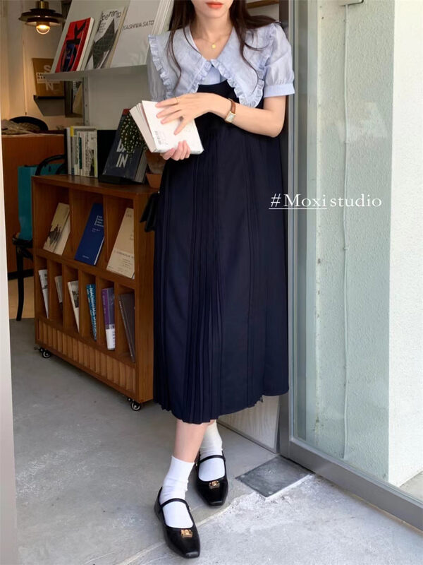 【MOXI】Simple pleated slim vest dress m56516# XJ